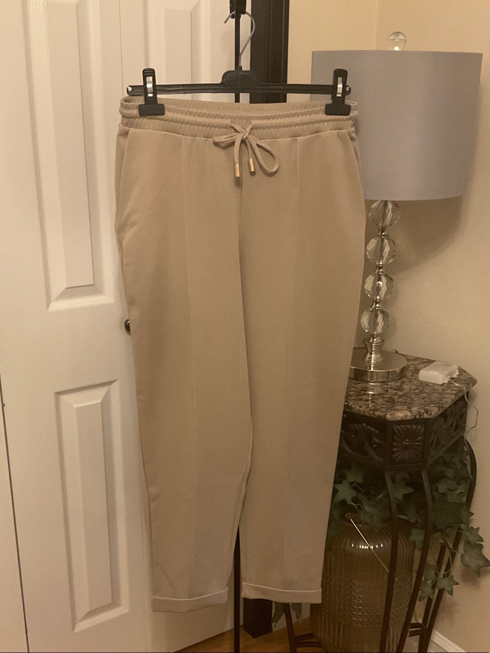 MNG Beige Cropped Drawstring Trousers